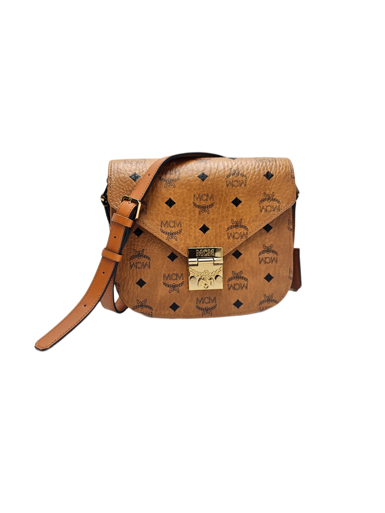 MCM Cognac Visetos Coated Canvas and Leather Patricia Crossbody Bag Re Loved Luxury