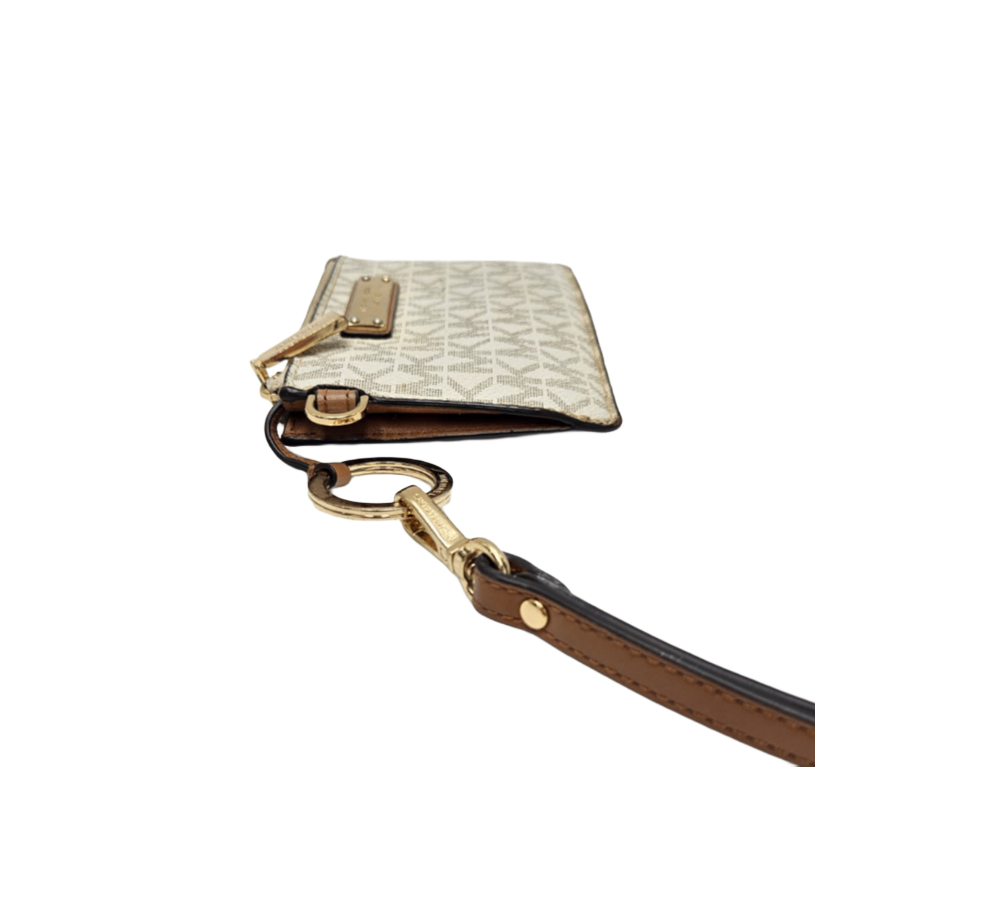 Michael Kors Signature Coated Canvas and Leather Zip Card Holder