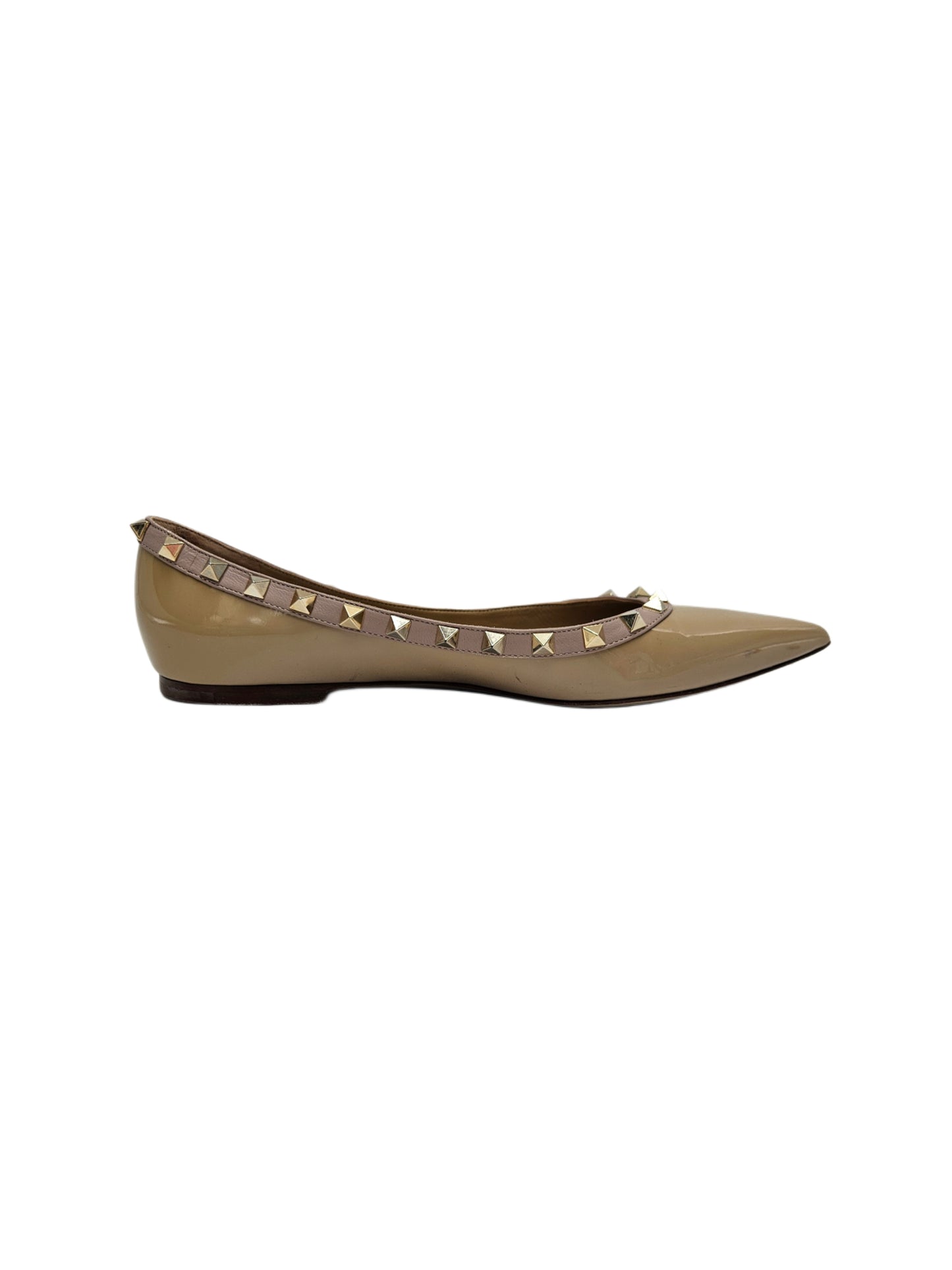 Valentino Beige Patent Leather Rockstud Ballet Flats EU 39