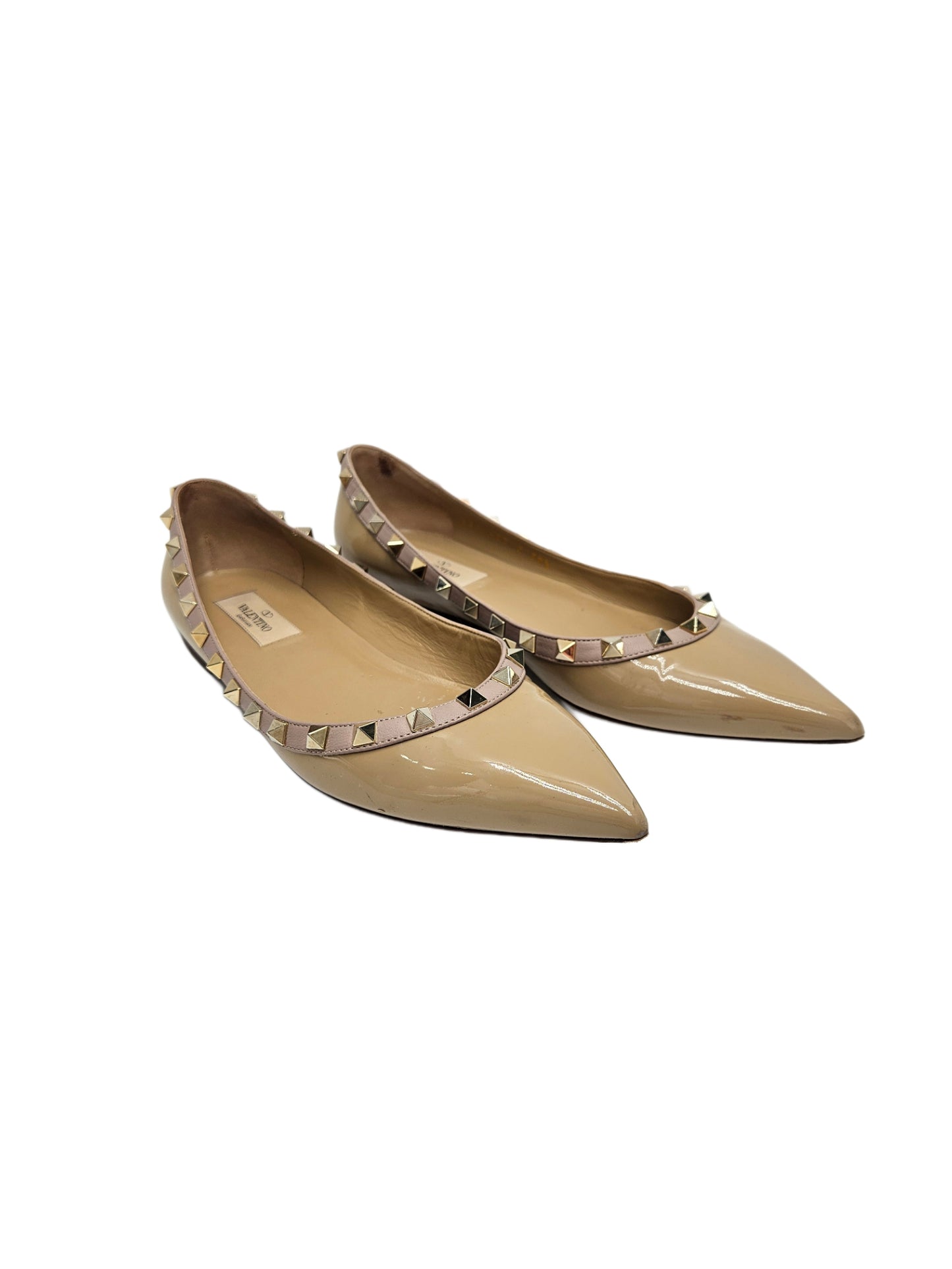 Valentino Beige Patent Leather Rockstud Ballet Flats EU 39