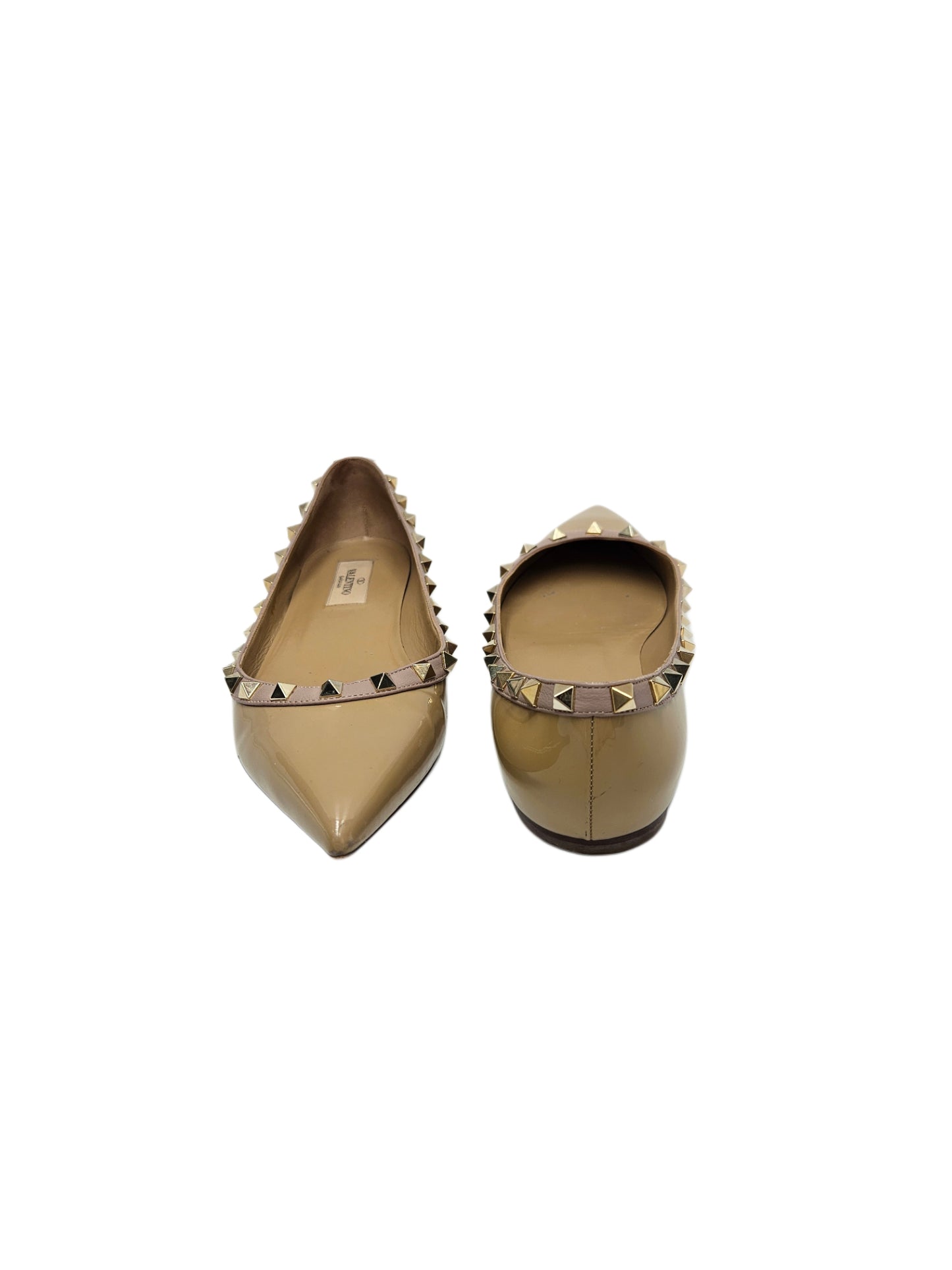 Valentino Beige Patent Leather Rockstud Ballet Flats EU 39