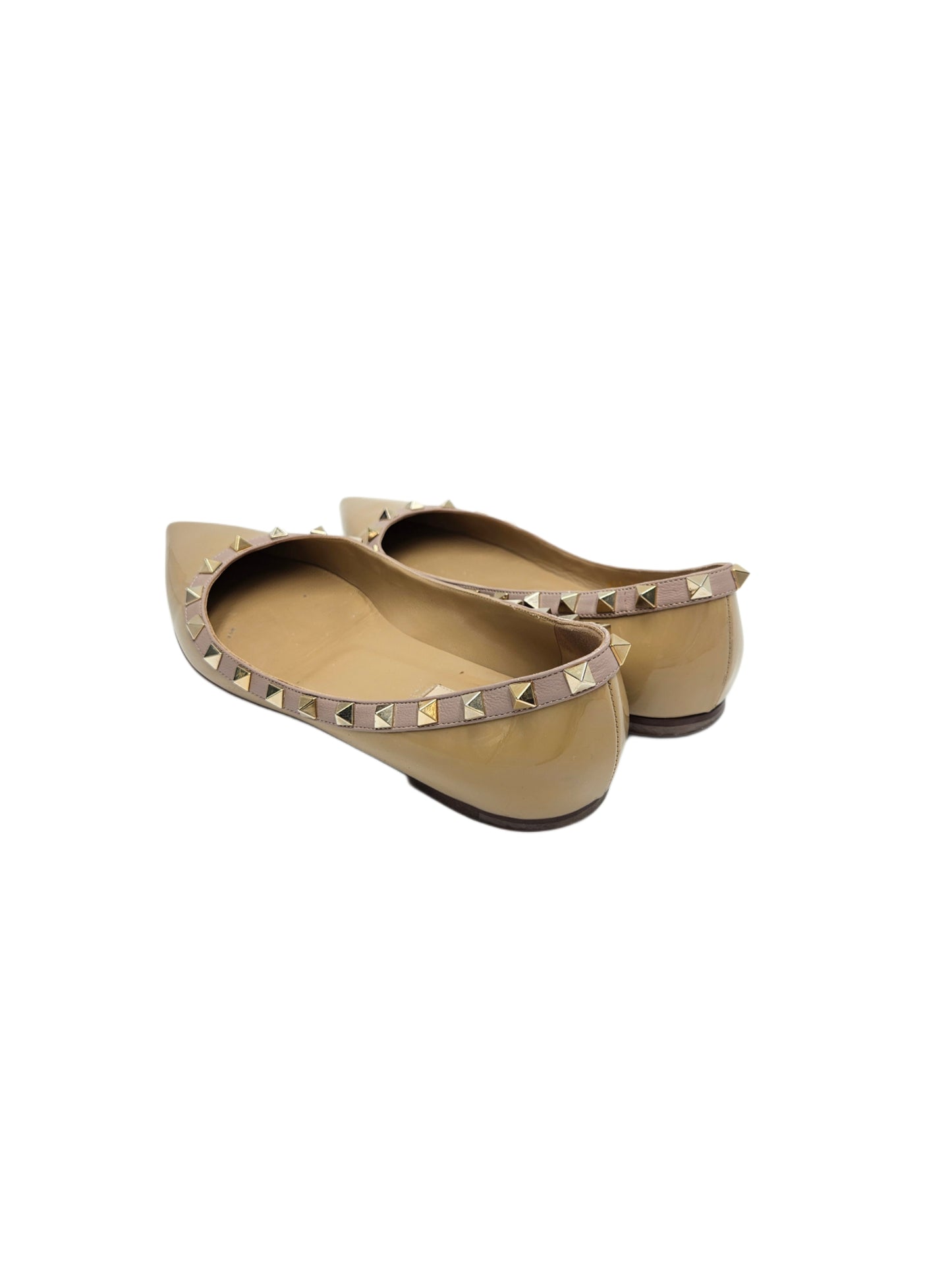 Valentino Beige Patent Leather Rockstud Ballet Flats EU 39