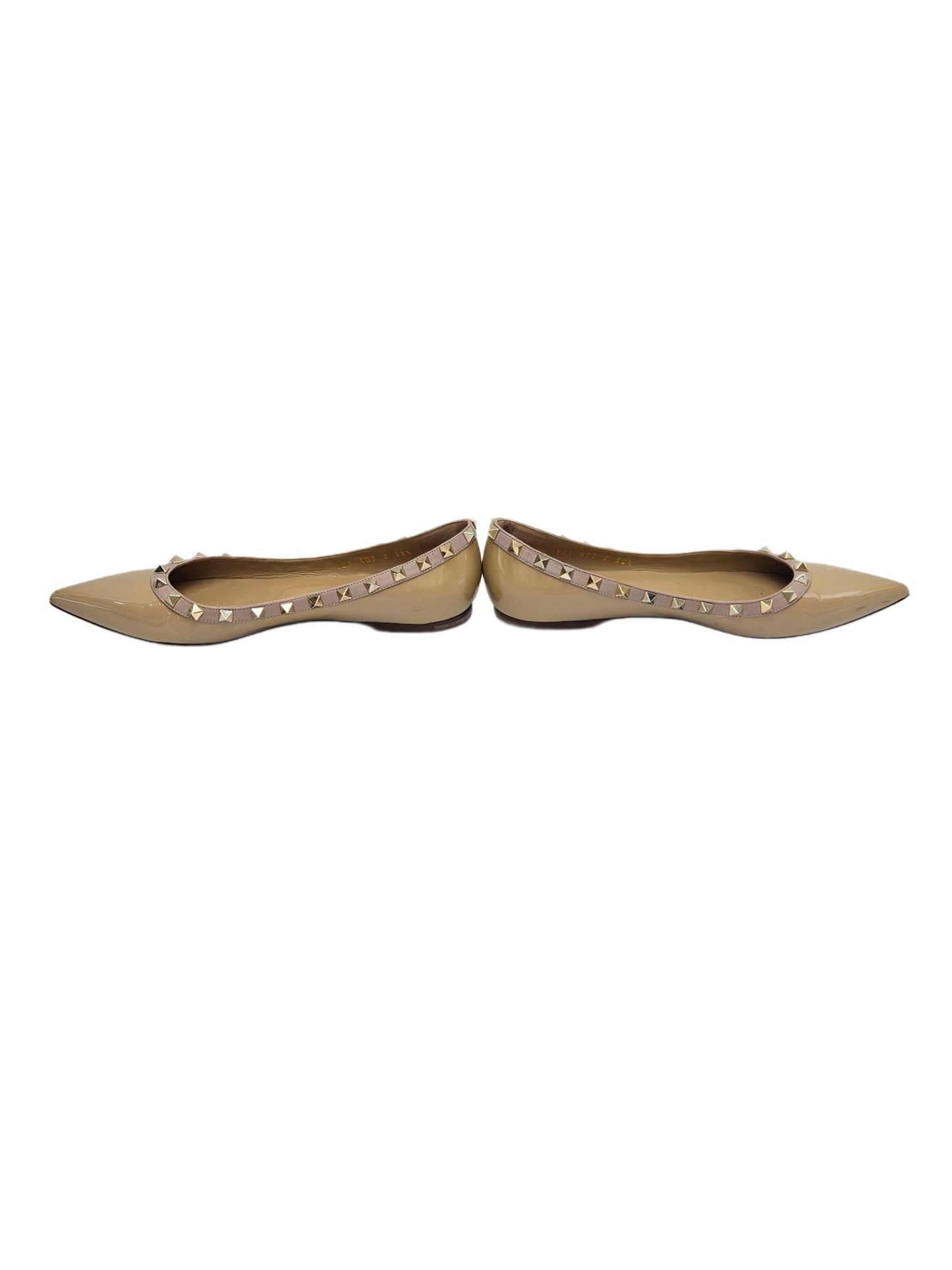 Valentino Beige Patent Leather Rockstud Ballet Flats EU 39