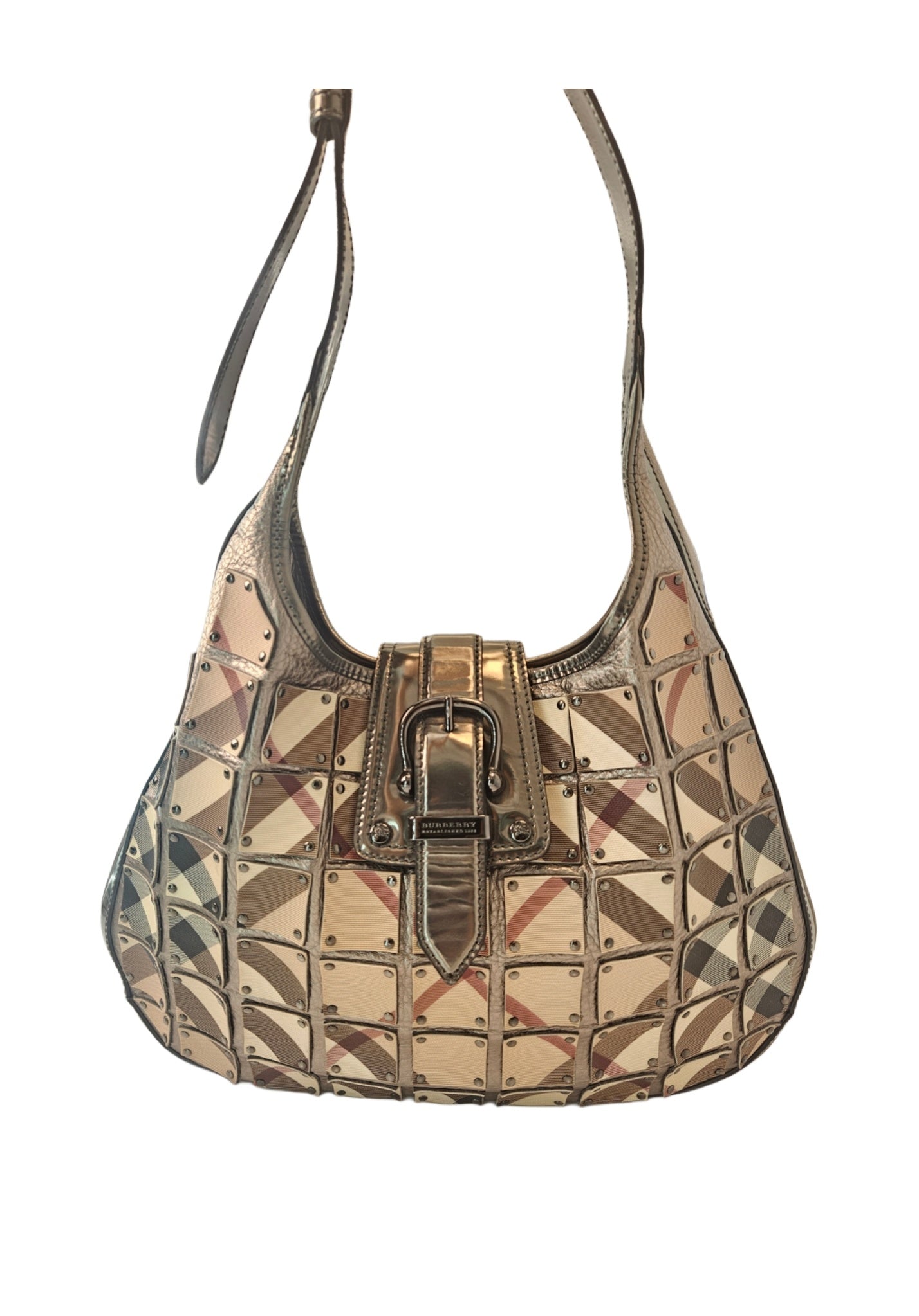 Burberry Nova Check Coated Canvas and Leather Brooke Warrior Hobo Bag