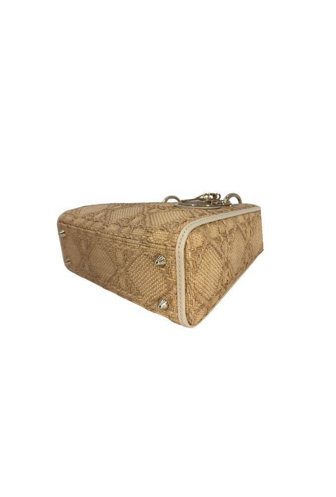 Christian Dior Raffia and Leather Small Lady Dior Tote