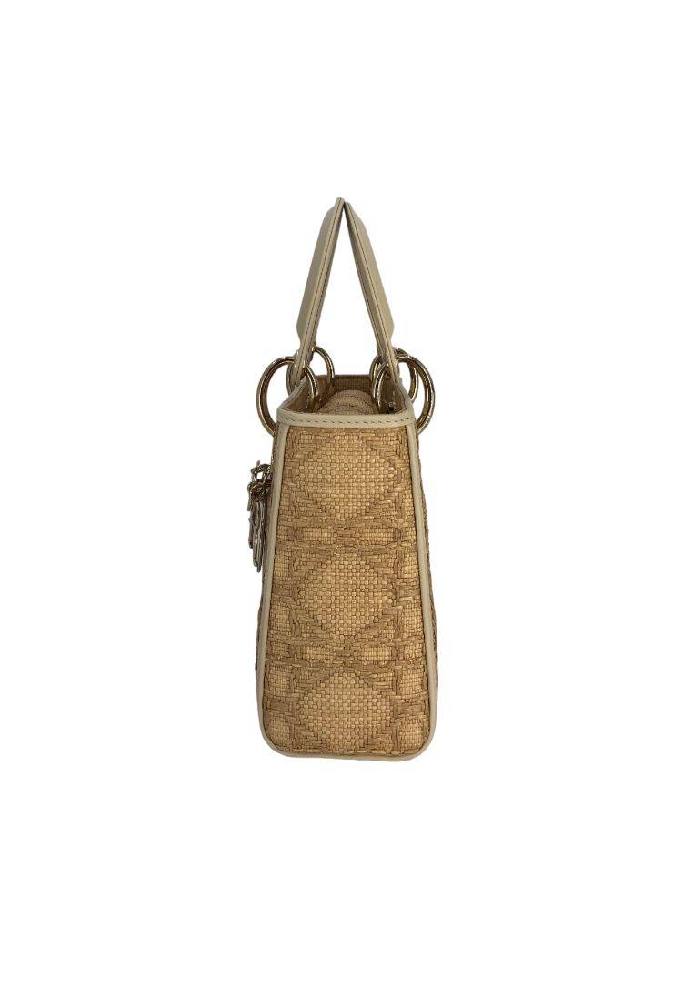 Christian Dior Raffia and Leather Small Lady Dior Tote
