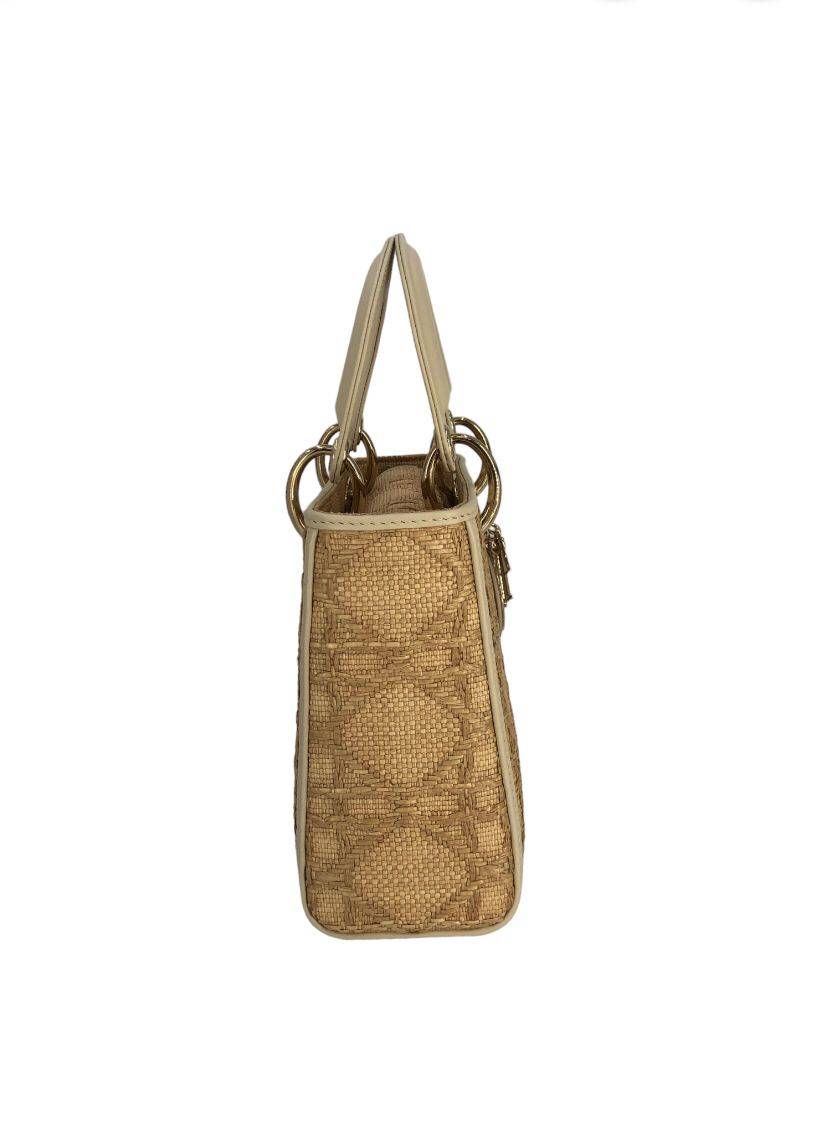Christian Dior Raffia and Leather Small Lady Dior Tote