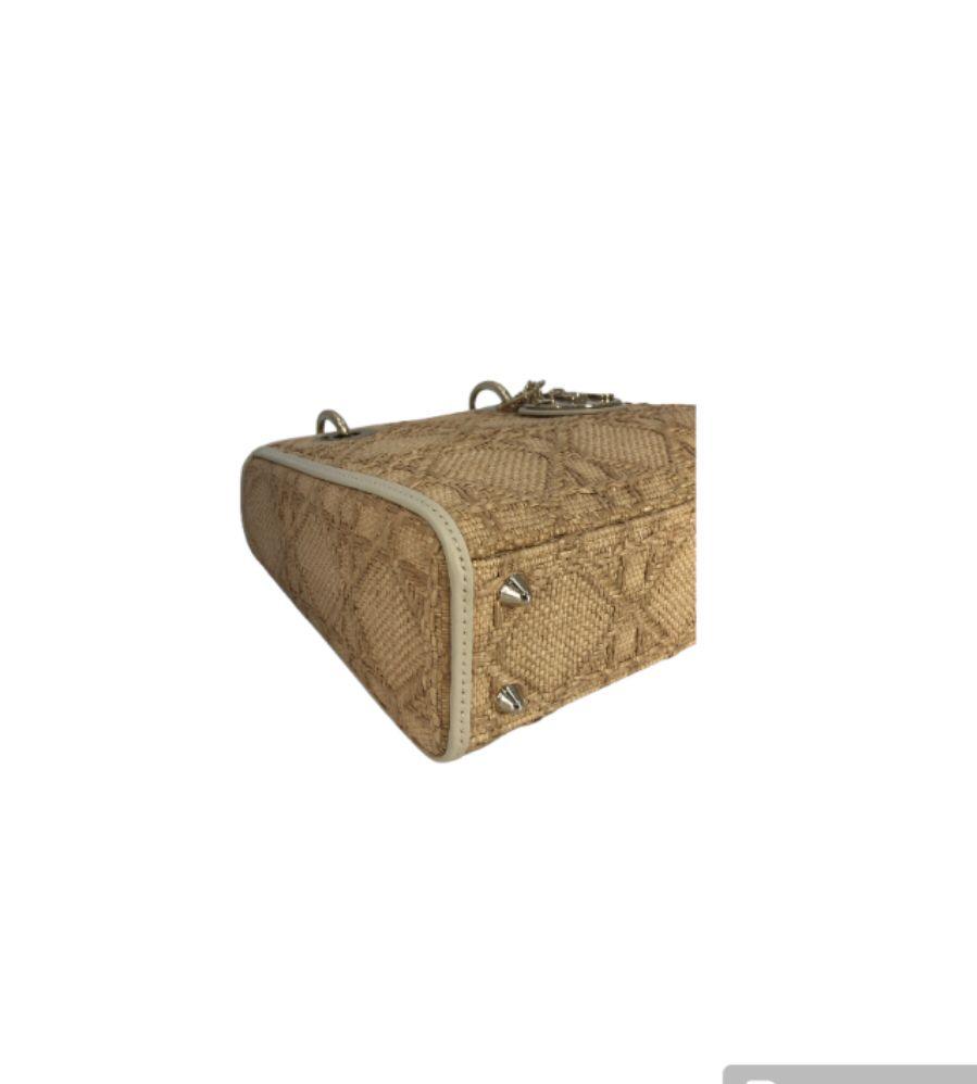 Christian Dior Raffia and Leather Small Lady Dior Tote