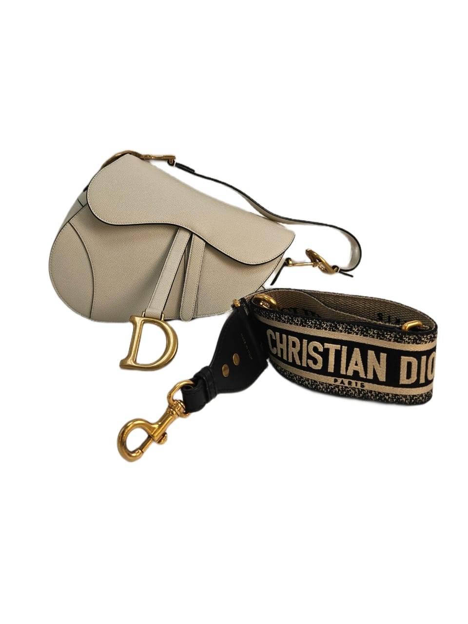 Christian Dior White Leather Saddle Bag w/Strap