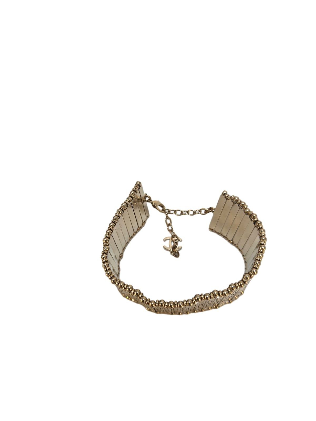 Chanel Strass Embelished gold Wide Cuff bracelet