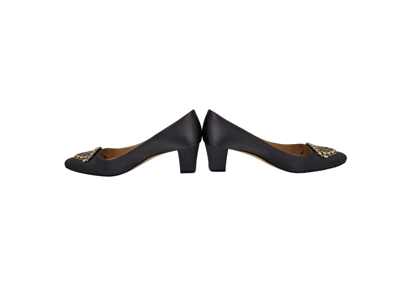 Manolo Blahnik Grey Satin Okkava Crystal Embellished 50mm Pumps Shoes Size 40