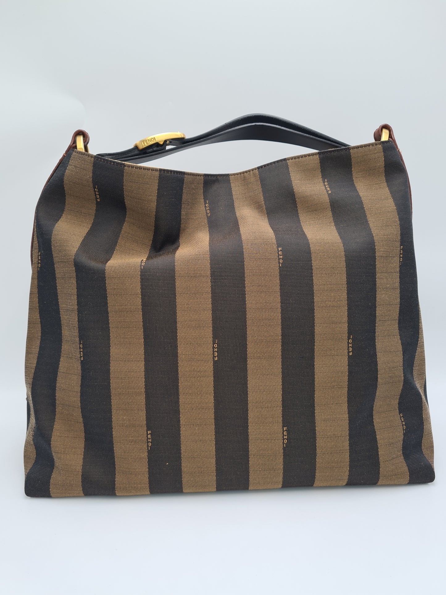 Fendi Canvas and Leather Large Pequin Striped Hobo