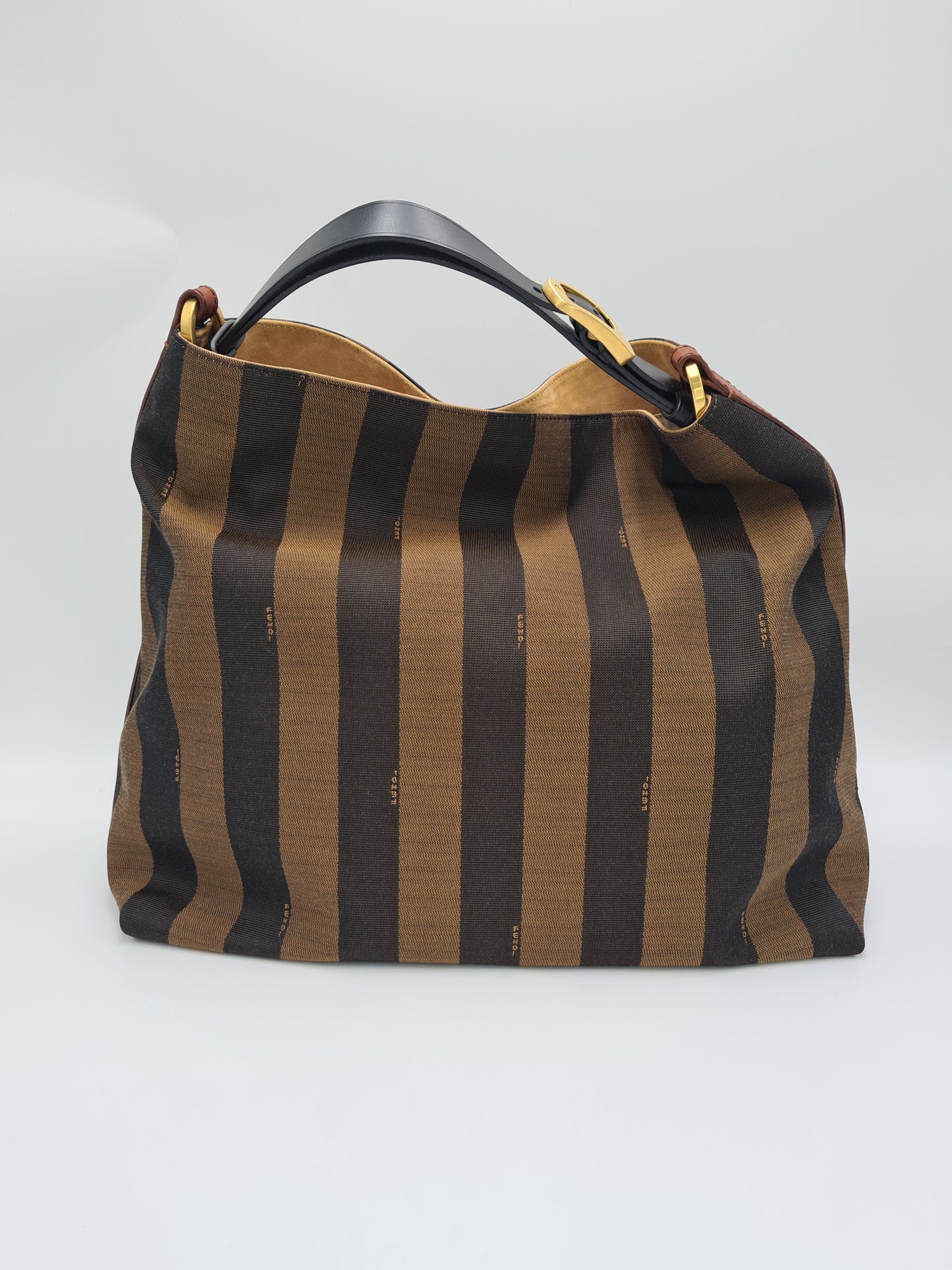 Fendi Canvas and Leather Large Pequin Striped Hobo