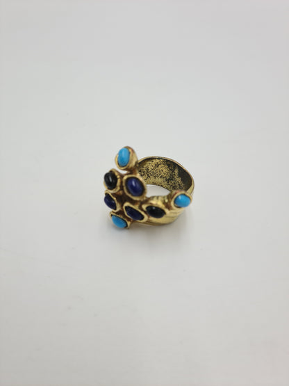 Yves Saint Laurent Arty Dots Blue Cabochon Gold Tone Ring