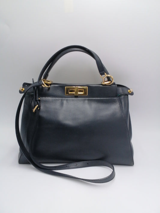 Fendi Leather Small Peekaboo Top Handle Bag