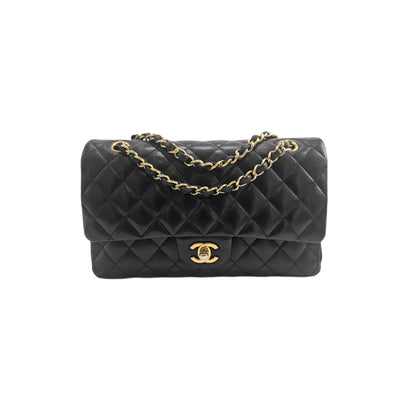 Chanel Black Lambskin Leather Medium Classic Double Flap Shoulder Bag