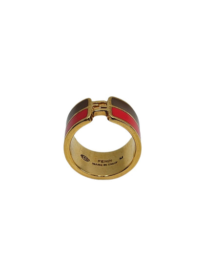 Fendi The Fendista Bicolor Enamel Gold Tone Wide Band Ring