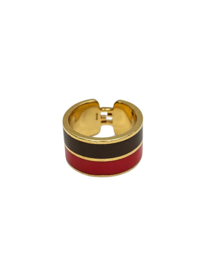 Fendi The Fendista Bicolor Enamel Gold Tone Wide Band Ring