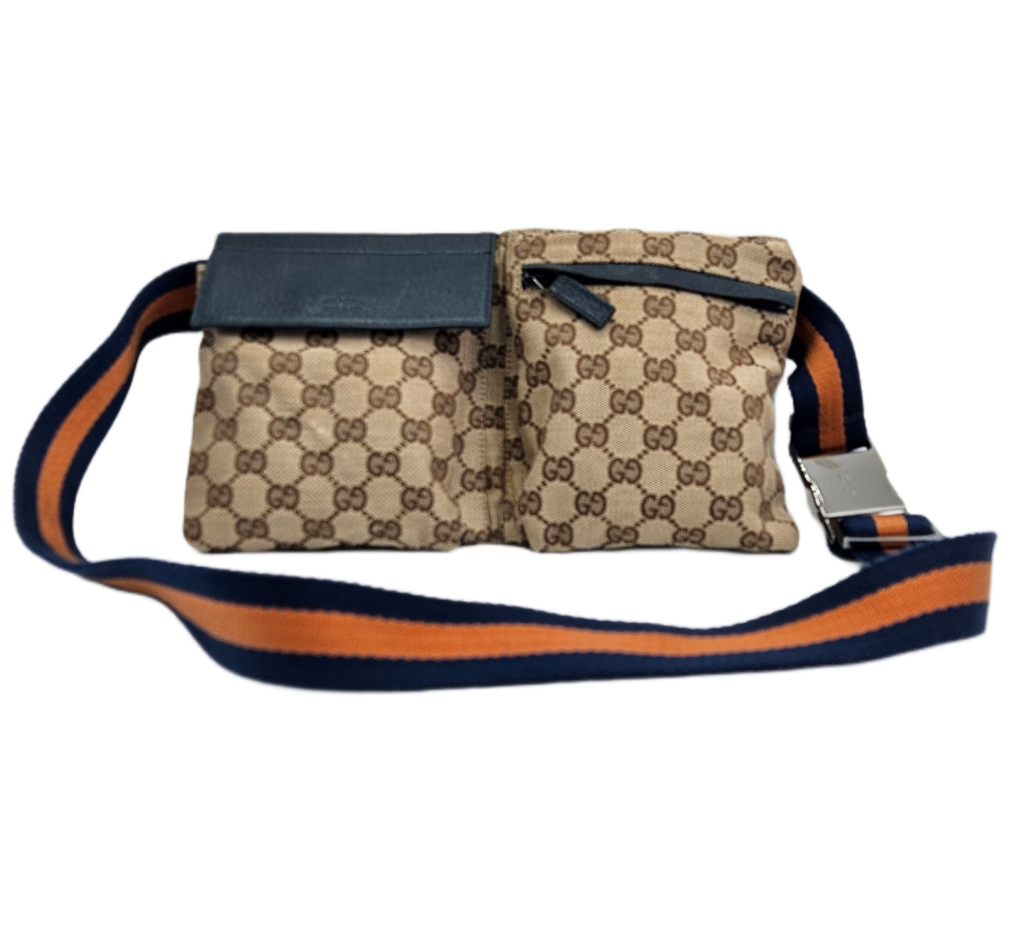 Gucci Beige & Blue GG Canvas and leather Waist Bag Bag