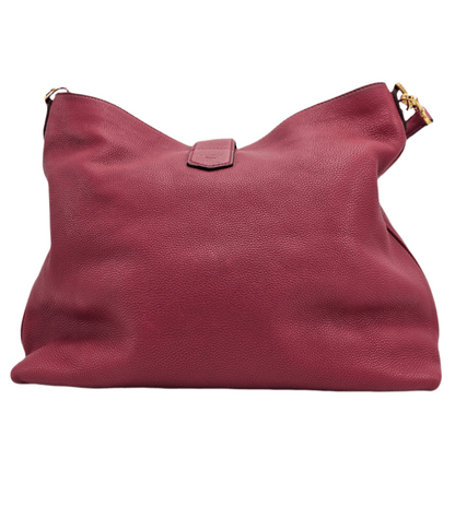 Fendi-Clasp-Top Leather Hobo Bag Red