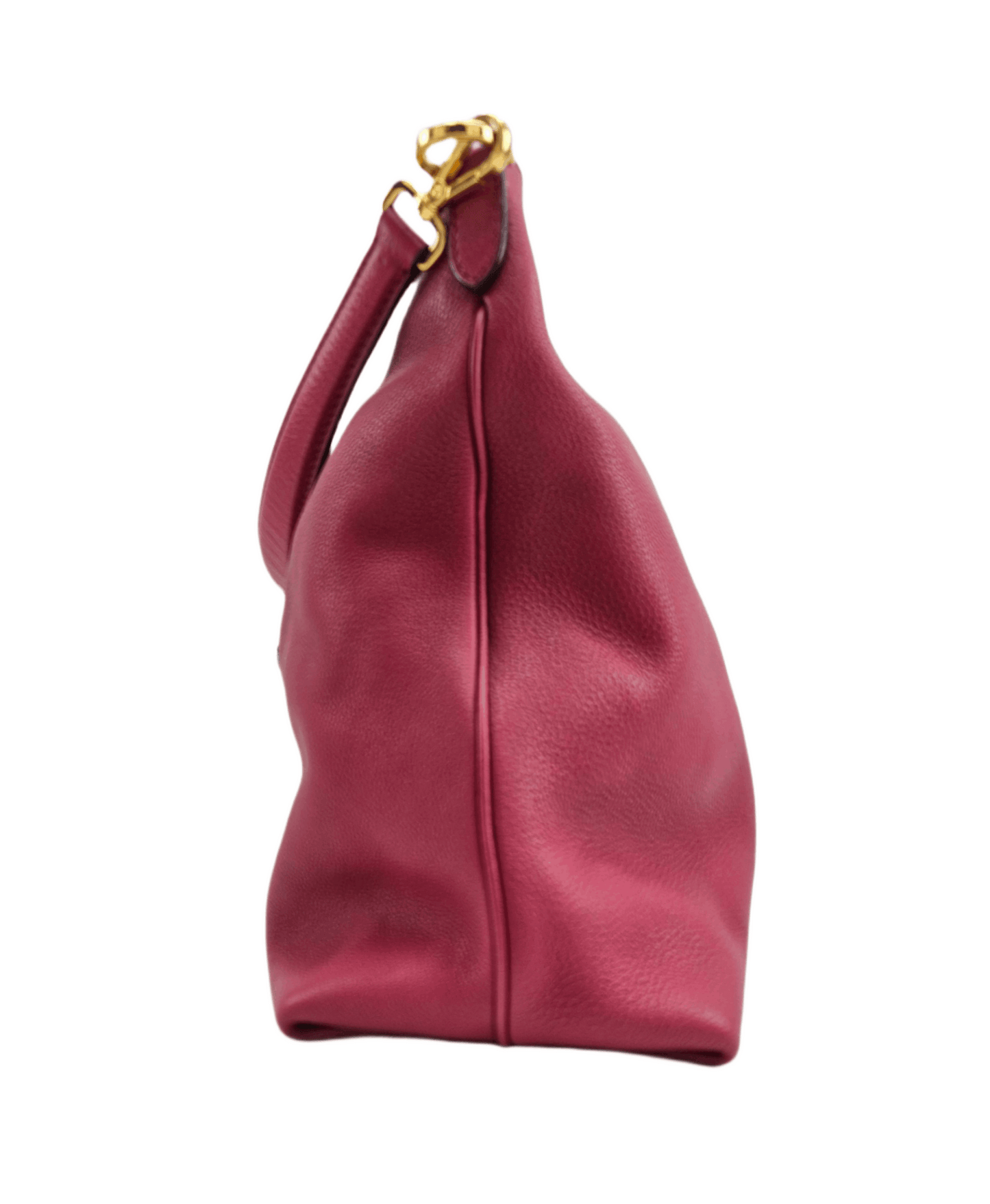 Fendi-Clasp-Top Leather Hobo Bag Red