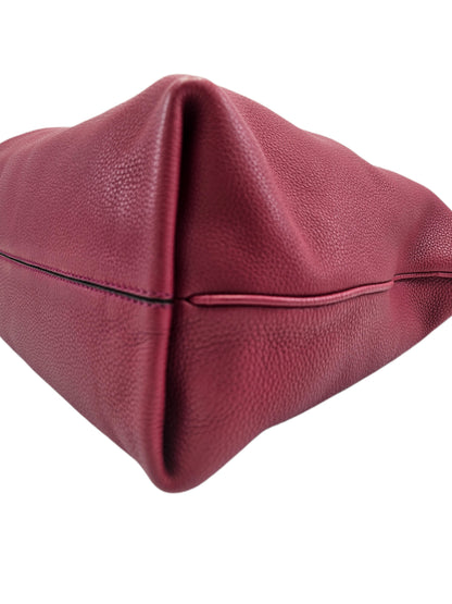 Fendi-Clasp-Top Leather Hobo Bag Red