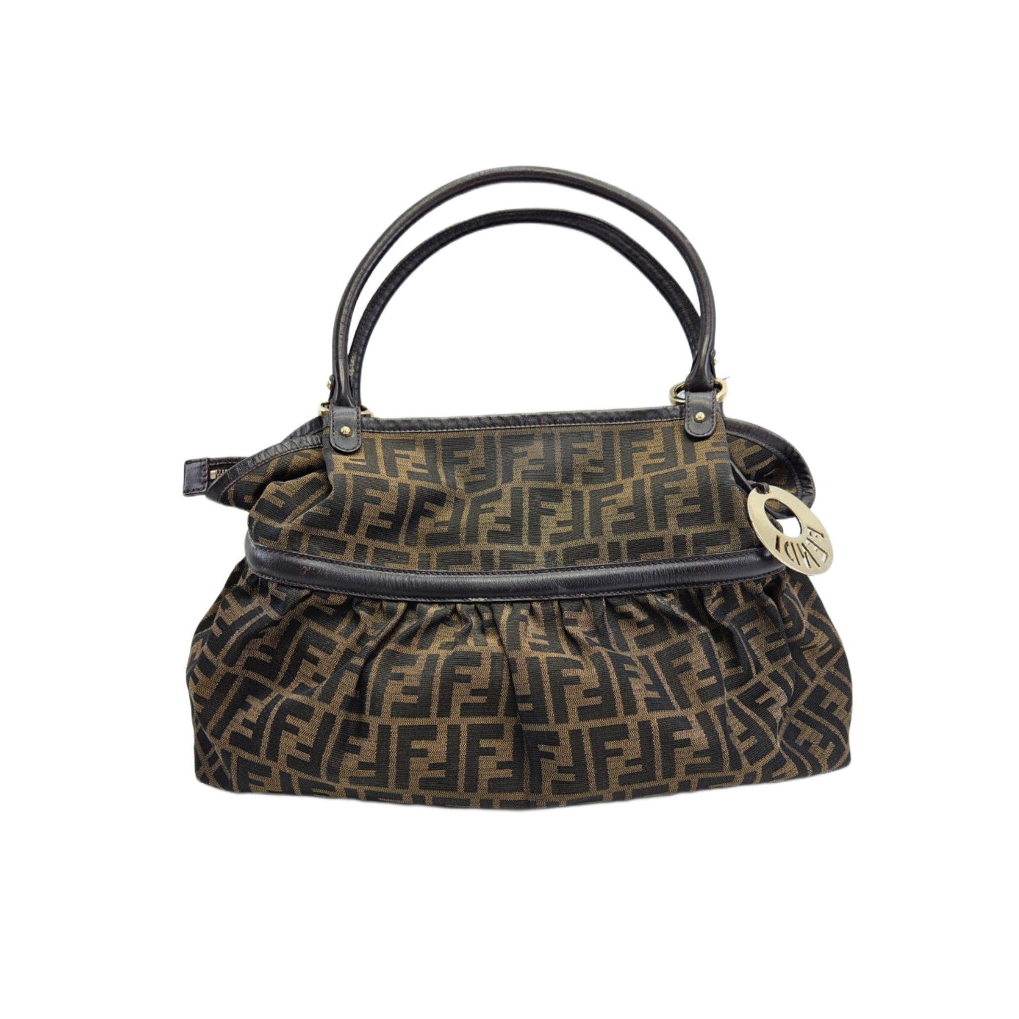 Fendi tobacco zucca canvas shoulder bag online