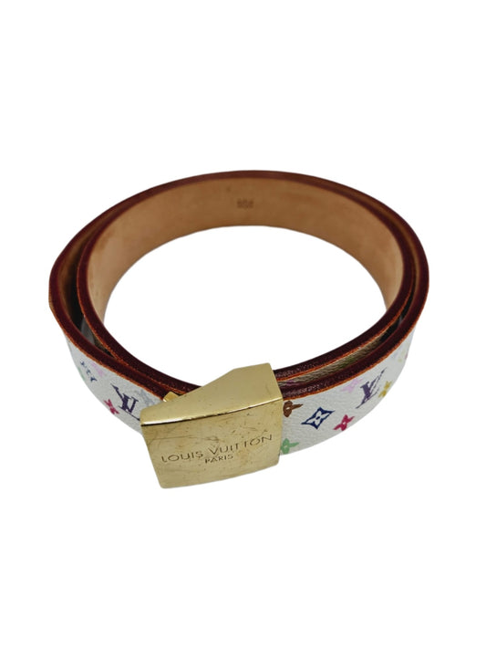 Louis Vuitton White Multicolor Monogram Canvas Buckle Belt