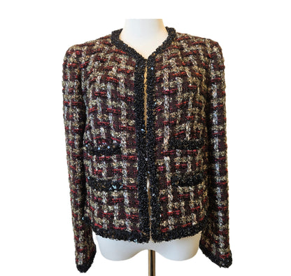 Chanel 2002 Fall Cropped Holiday Tweed Jacket W Matte and Shiny Sequin Trim