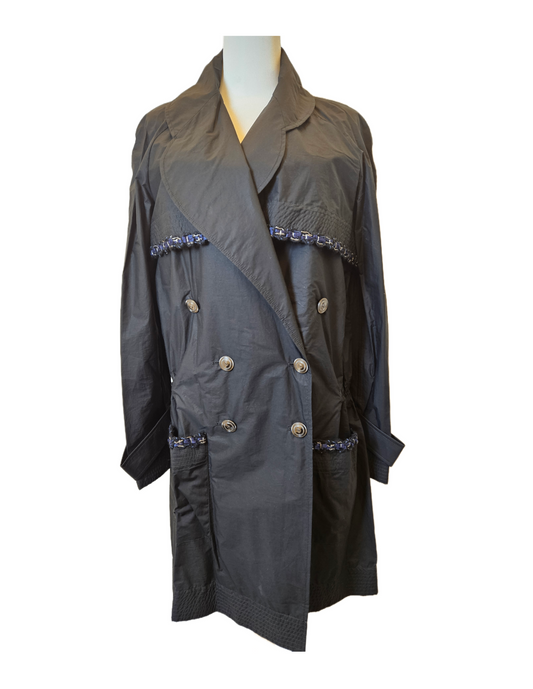 Chanel Black  Cotton and Polyurethane Trench Coat CC  Button