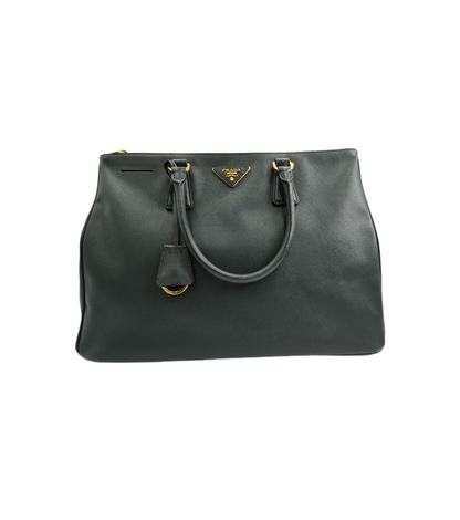 Prada Dark Green Saffiano Leather Large Galleria Double Zip Tote Bag