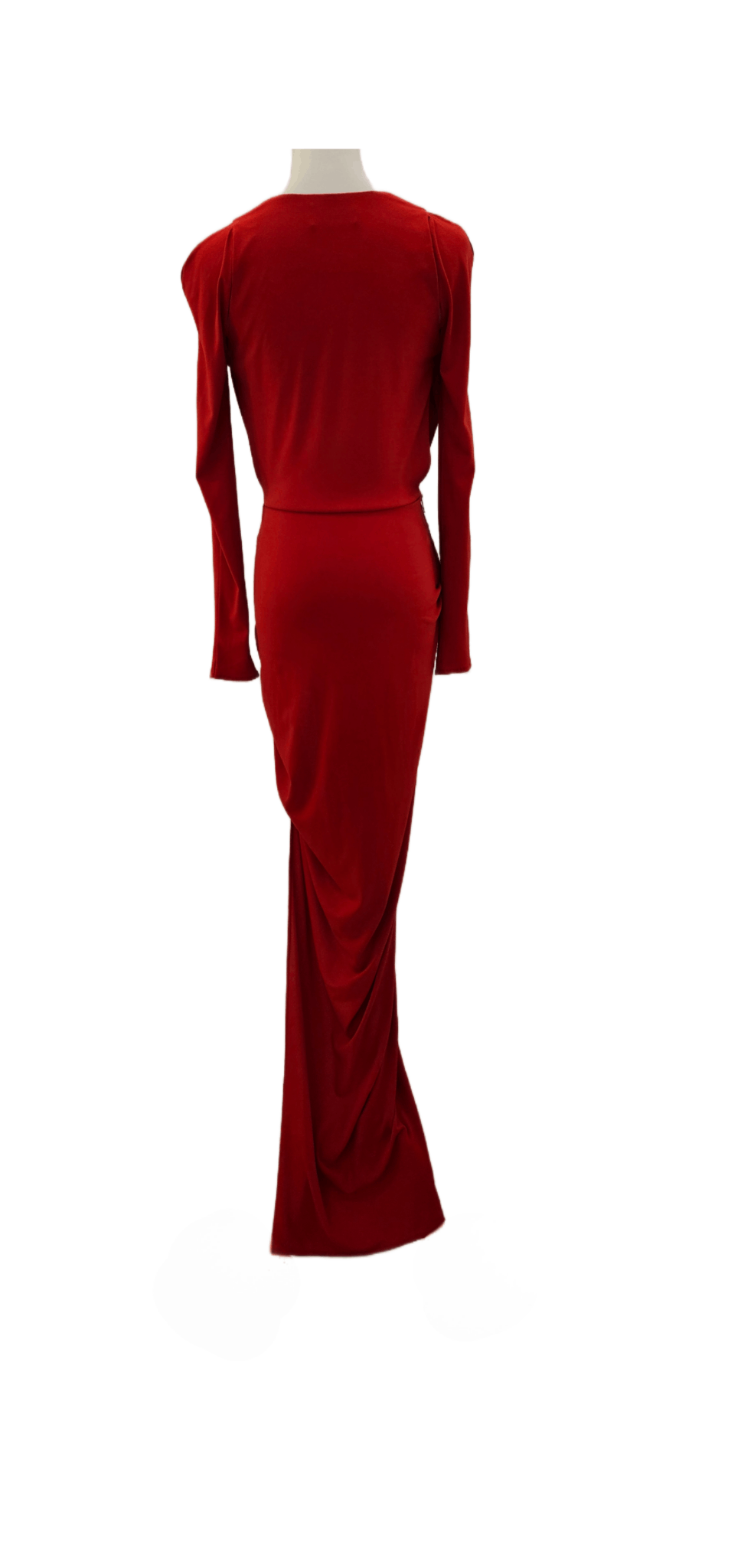 Philipp Plein Red Cold Shoulder Deep V Ruched Gown Size Small