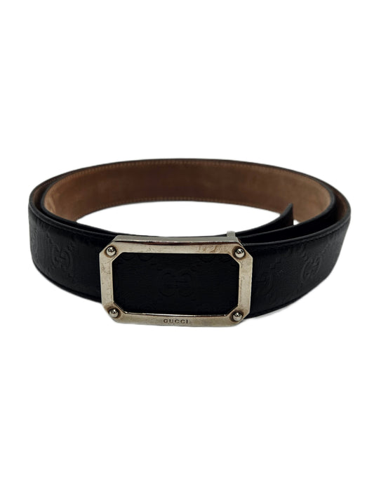 Gucci GG Black Diamante Leather Square Rectangular Belt 38"