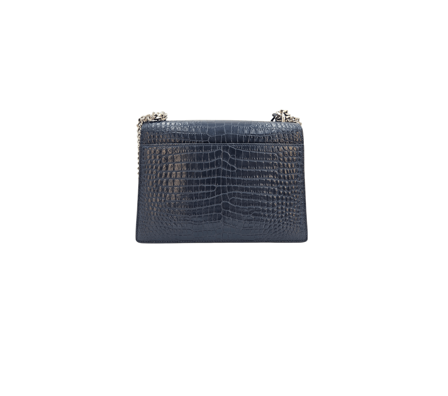 Saint Laurent Navy Blue Medium Croc Embossed Leather Sunset Bag