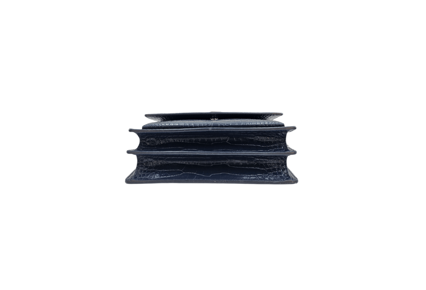 Saint Laurent Navy Blue Medium Croc Embossed Leather Sunset Bag