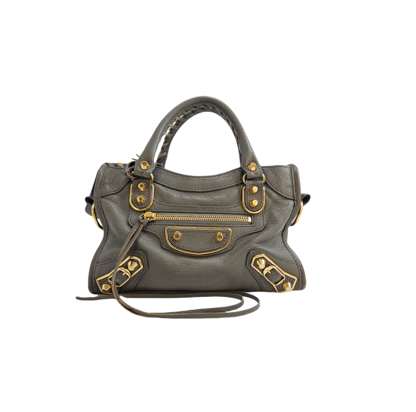 Balenciaga Grey Leather Mini Metallic Edge City Bag