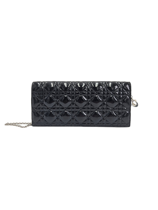 Christian Dior Patent Cannage Lady Dior Convertible Clutch Black