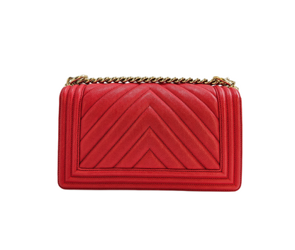 Chanel Red Chevron Leather Boy Medium Flap Bag