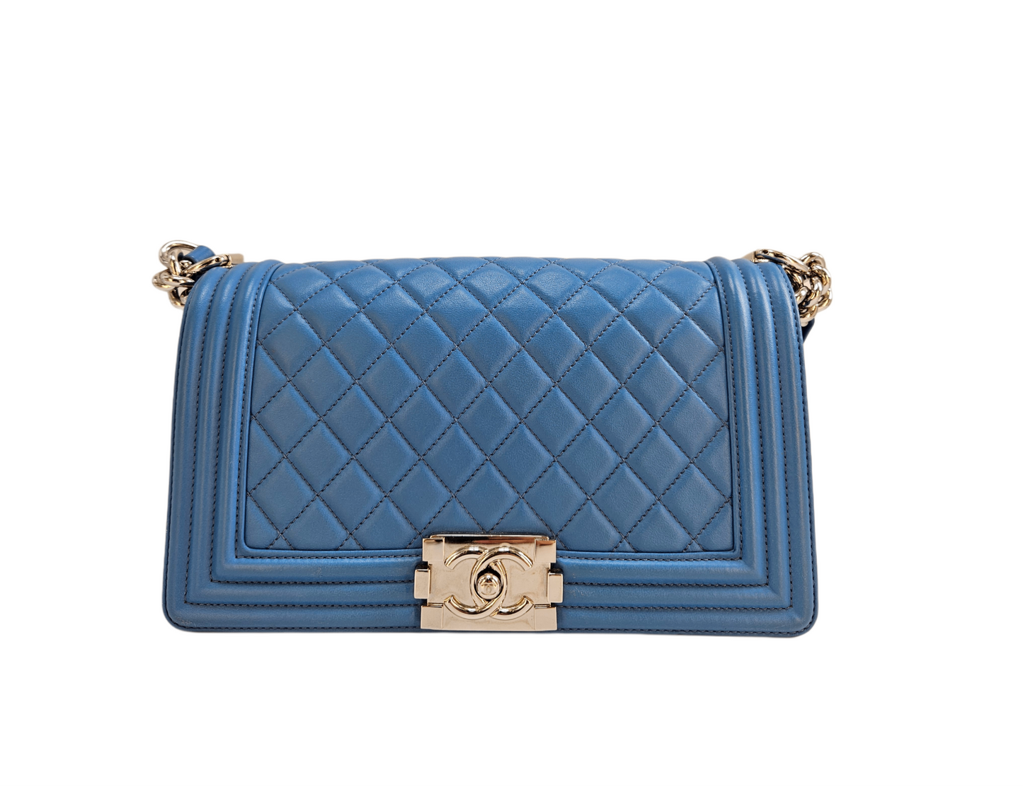 Chanel Blue Quilted Leather Boy Medium Flap Bag