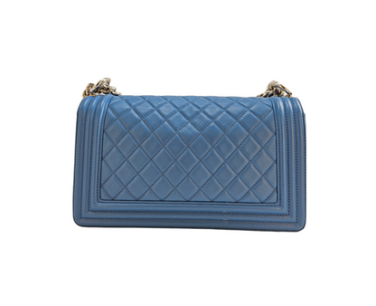 Chanel Blue Quilted Leather Boy Medium Flap Bag