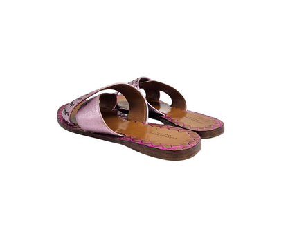 Bottega Veneta Pink Intrecciato Leather Flat Sandals Size EU 40