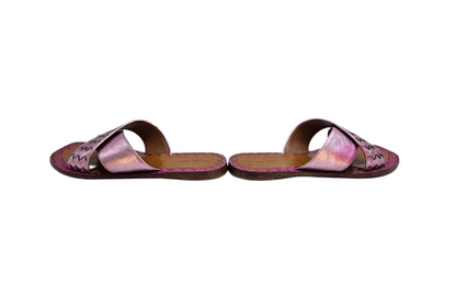 Bottega Veneta Pink Intrecciato Leather Flat Sandals Size EU 40