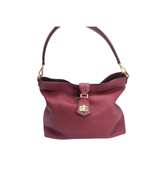 Fendi Pebbled Calfskin Small Clasp Top Hobo Bag