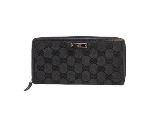 Gucci Black GG Canvas Zip Around Wallet