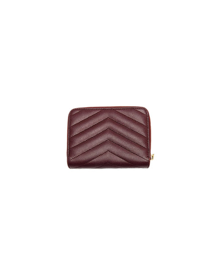 Saint Laurent Grain De Poudre Matelasse Chevron Monogram Compact Zip Around Wallet Bordeaux