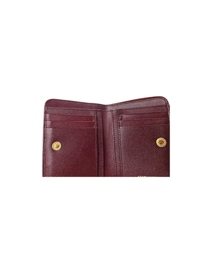 Saint Laurent Grain De Poudre Matelasse Chevron Monogram Compact Zip Around Wallet Bordeaux