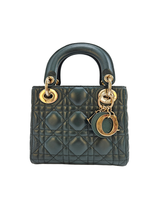 Christian Dior Green Cannage Leather Mini Chain Lady Dior Tote