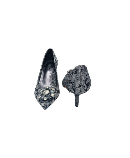 Dolce & Gabbana Grey Lace Bellucci Pointed Toe Size EU 39