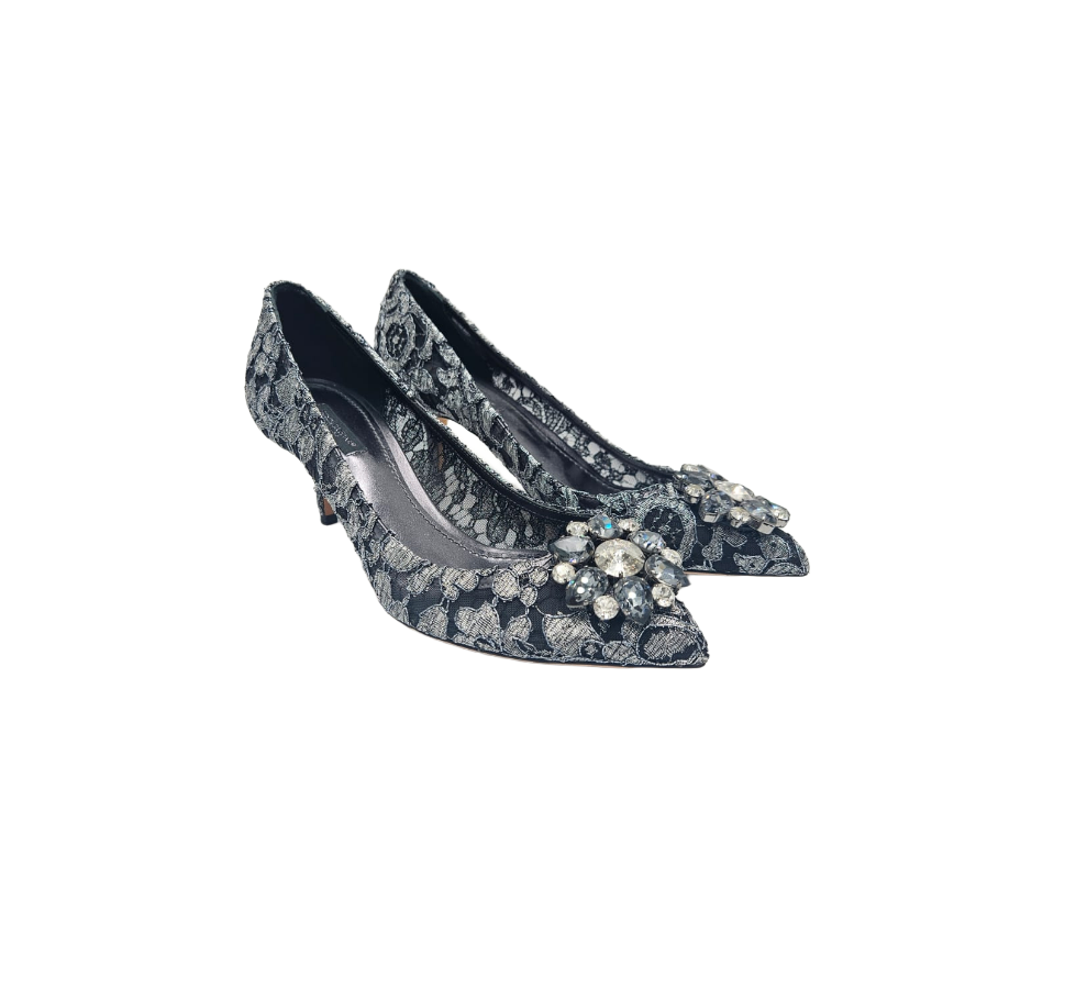 Dolce & Gabbana Grey Lace Bellucci Pointed Toe Size EU 39