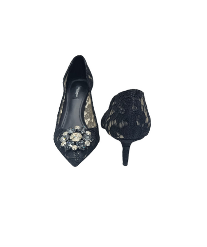 Dolce & Gabbana Navy Lace Bellucci Pointed Toe Size EU 39